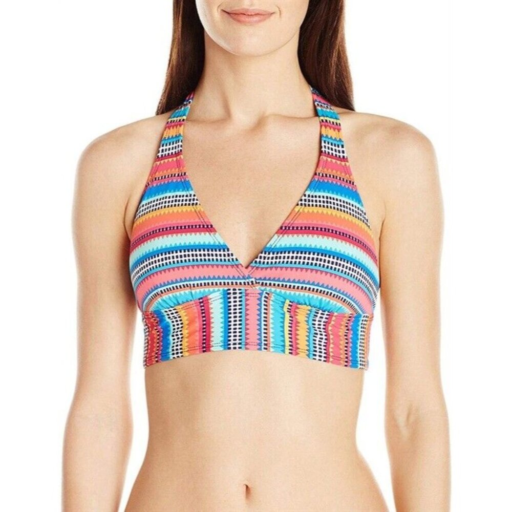 NWT Anne Cole S Multi Triangle Stripe Wire-free Halter Bikini Top 87714